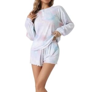 Women’s Pastel Tie-Dye Long Sleeve Top & Shorts Loungewear Set
